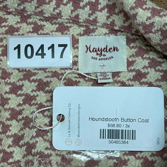Hayden Coat Jacket Womens 3XL Pink Beige Houndstooth Button Up NEW - Picture 5 of 5